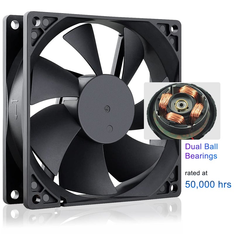 GDSTIME 2 Pack 92mm x 92mm x 25mm 12V Dual Ball Bearings DC Brushless Cooling Fan 2Pin - Image 3